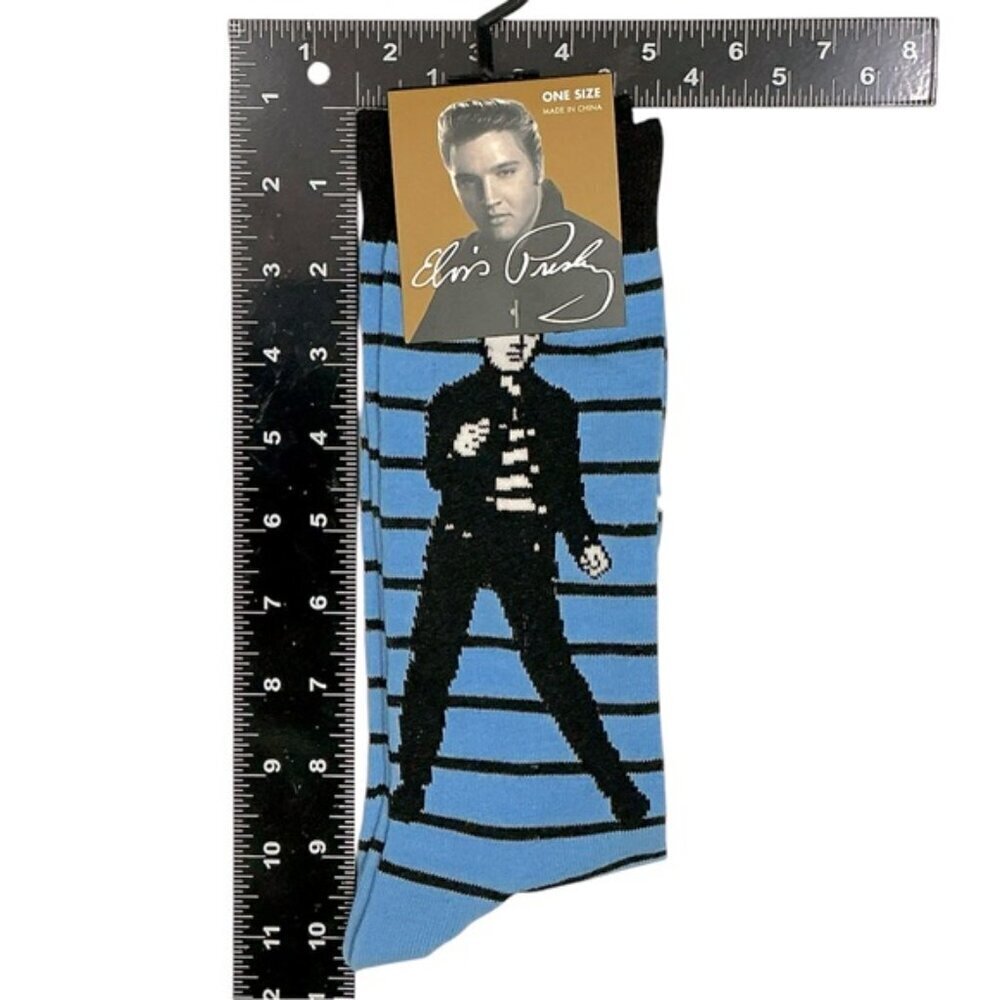 Elvis Presley Men’s Novelty Socks Blue Black Stripe Adult Unisex One Size NEW - Picture 3 of 15